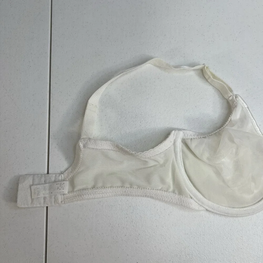 Vintage Bali Size 34D Bra‎ Unlined Underwired Lace Sheer 3848 White Balconette